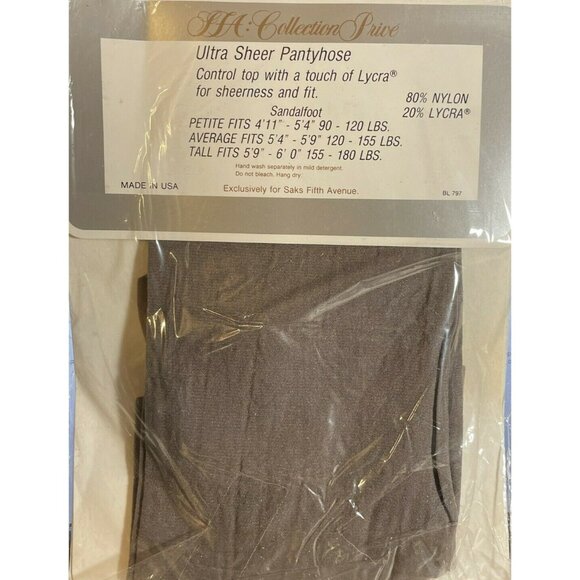 Womens Saks Fifth Avenue Gun Metal Pantyhose Average 9022 Ultra Sheer Lycra  VTG - Picture 3 of 5